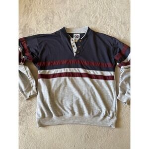 Mens Large VTG Greenline International Striped Henley Shirt Long Sleeve Pullover
